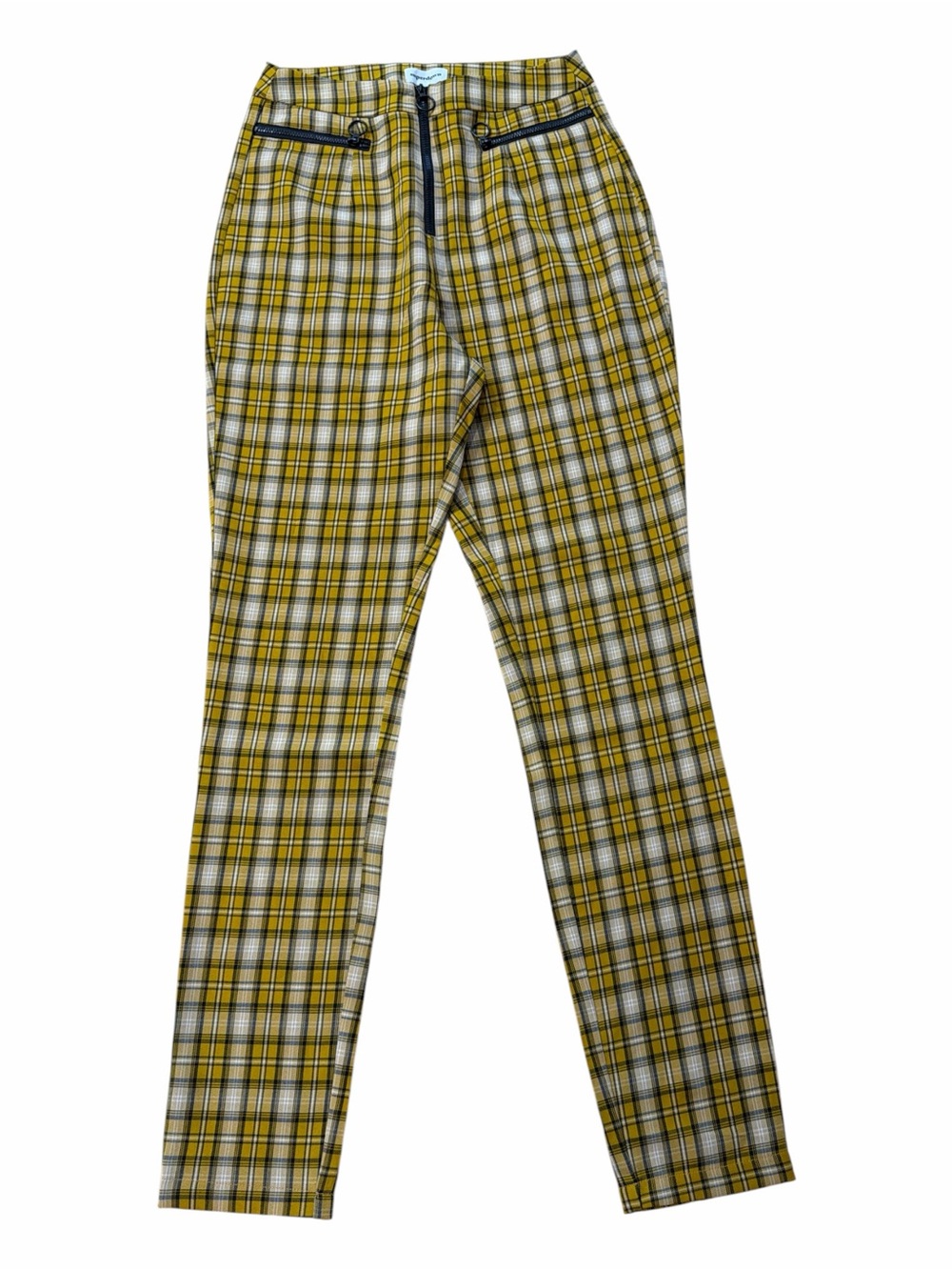 Superdown Rose Skinny Yellow Plaid Pants - High Waisted Clueless O-Ring Zip